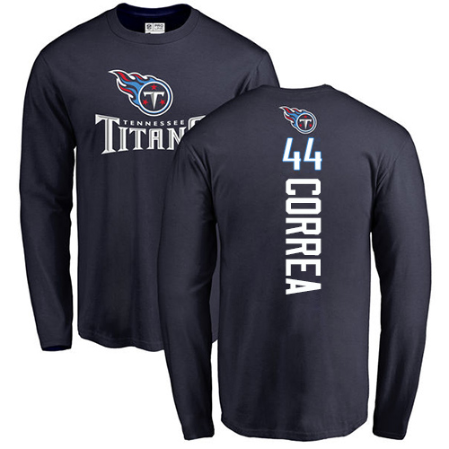 Tennessee Titans Men Navy Blue Kamalei Correa Backer NFL Football #44 Long Sleeve T Shirt